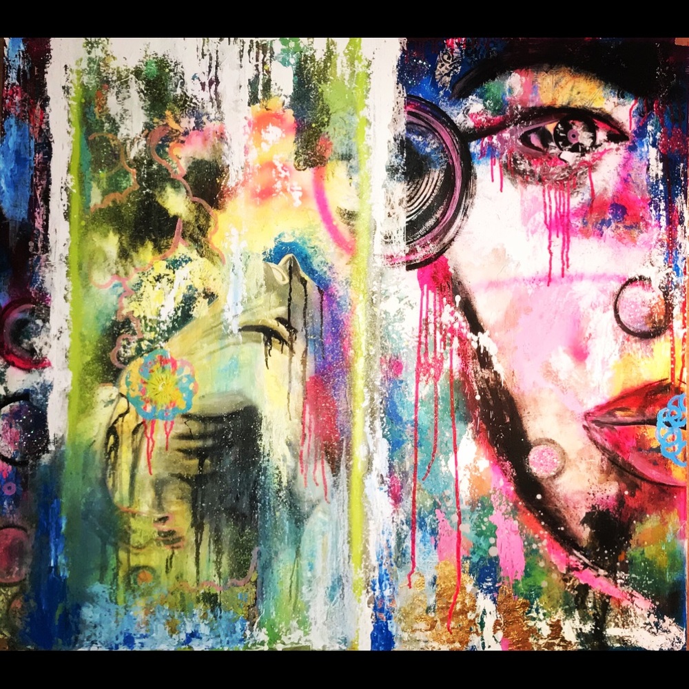 *PRINTS AVAILABLE ONLY*       “Wave” mixed media on framed wood. Shipping varies